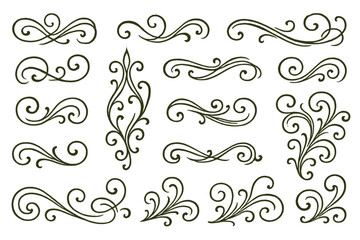 Fototapeta premium Decorative icon set with elegant floral scrolls and ornate patterns for design projects and creative applications