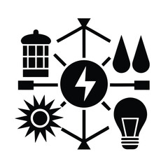 Electricity Icon Set in Black Vector