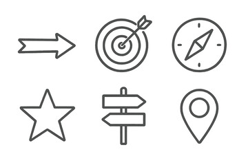 Various icons representing navigation, goal setting, and location markers for design and digital use