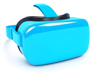 A 3D rendered illustration of an abstract virtual reality headset in blue is presented
