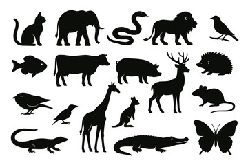 Icon set featuring various animal silhouettes for creative design projects