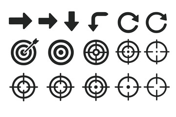 Collection of arrow and target icons designed for digital and print media use in various applications