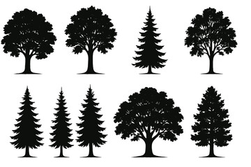 Fototapeta premium Diverse collection of tree icons in silhouette form for design and illustration purposes