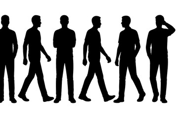 Dynamic human silhouette icon set showcasing various walking and standing poses for design use