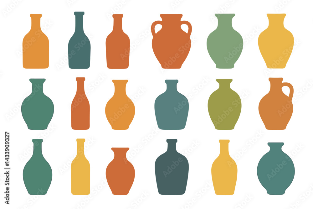 Poster icon set featuring colorful vases with various shapes and sizes suitable for digital design projects