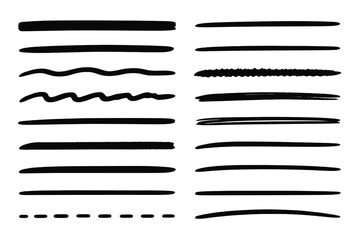 Collection of black line icons showcasing various brush stroke styles for artistic projects