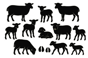 Collection of black sheep and lamb icons for various design purposes and projects