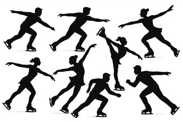 Icon set showcasing various skating poses demonstrating agility and grace on ice