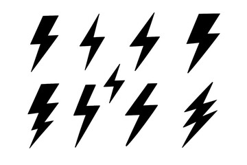 Icon set featuring various lightning bolt designs for creative projects and graphic design applications