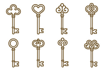 Unique and decorative icon set featuring various key designs for digital or print use in creative projects