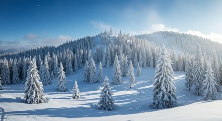 Naklejka premium Snowy Spruce Forest under Winter Skies