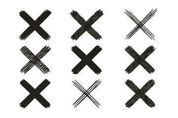 Unique black icon set featuring different styles of cross marks arranged in a grid format for versatile design applications