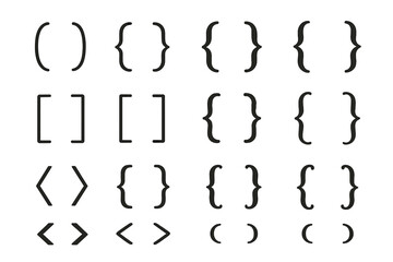 Icon set featuring various brackets symbols used in programming and design contexts