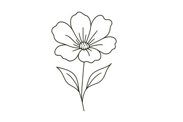 Simple line drawing of a flower with leaves, showcasing a minimalist and elegant design suitable for various applications