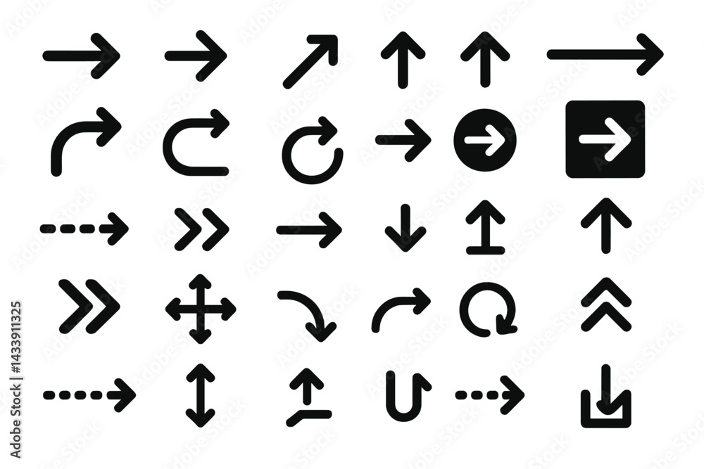 Poster icon set featuring various directional arrows and navigation symbols for design projects and applica
