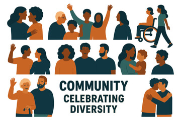 Community members engage in joyful interactions while celebrating diversity and inclusion among different cultures and backgrounds