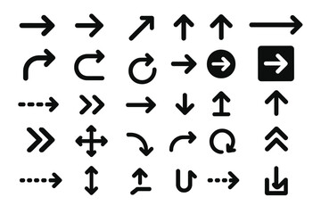 Icon set featuring various directional arrows and navigation symbols for design projects and applications