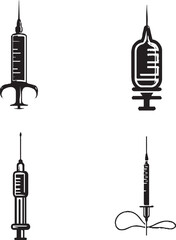 Vector Illustration of Medical Syringes - Black and White Silhouette Clipart