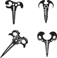 Vector Illustration of Fantasy Daggers - Black and White Silhouette Design