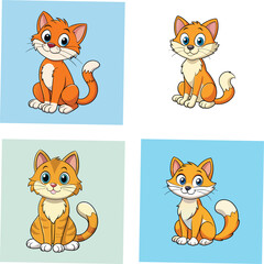 Four Cartoon Orange Cats Sitting Adorably On A Simple Background Vector Illustration