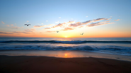 Fototapeta premium Pixelated Sunrise Beach Scene With Gentle Waves