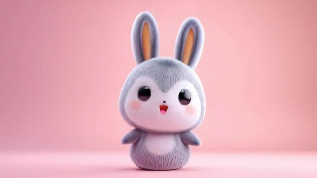 Cute rabbit character jumping on a pink background