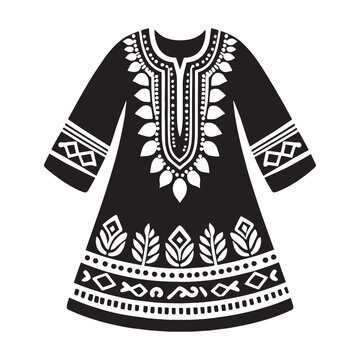 Colorful Dashiki Dress silhouette, vibrant ethnic fashion &ndash; Dashiki Dress illustration &ndash; Minimalist Dashiki Dress vector &ndash; Ladies dress silhouette

