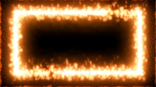 Precisely rectangular border of intense orange-white flames licking inward