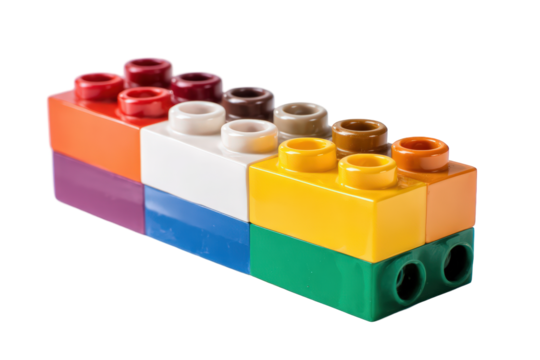 Colorful plastic blocks construction toy set for kids bright primary on transparent background fun