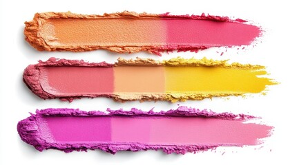 Colorful eyeshadow swatches arranged