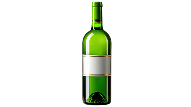 Crisp Elegance: A solitary green wine bottle stands in elegant simplicity, its label offering a blank canvas for your vision, epitomizing refined taste and inviting celebration. - Powered by Adobe