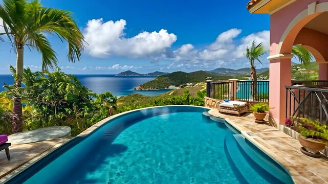 Luxurious infinity pool overlooking Caribbean sea