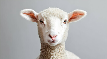 Fototapeta premium Close Up Portrait Of A Young White Sheep