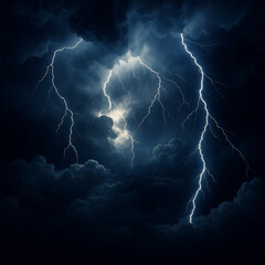 Powerful Lightning Storm Illuminates Dark Sky with Electric Bolts and Dramatic Thunderclouds During Intense Nighttime Weather Scene