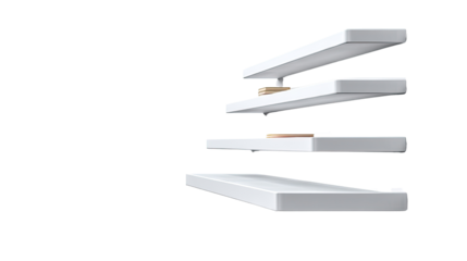 Floating Shelves for Decor: An elegant, simple display of white floating shelves, designed for modern decor, arranged in a captivating architectural composition.