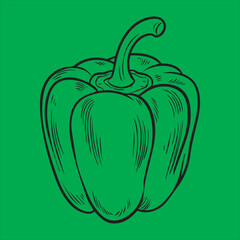 Bell Pepper Black and White Line Art Illustration,Hand Drawn Bell Pepper Outline Drawing,Simple Bell Pepper Sketch for Coloring,Realistic Bell Pepper Line Art Vector,Vegetable Bell Pepper Black