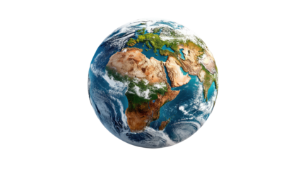 Global Vista: A photorealistic view of Earth floating in space, the planet's continents, oceans, and swirling atmosphere are rendered in vibrant detail, a testament to the beauty of our world.