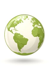 Obraz premium A stylized green globe, depicting Earth's continents on a creamy background, casts a subtle shadow