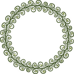 Circular border with tangled schematic floral motifs. Illustration made with schematic lines on a white background creating a circular border.