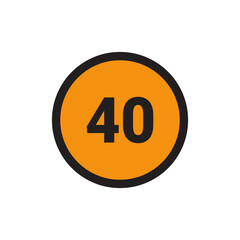 40 Number icon vector Orange Circle with Black design