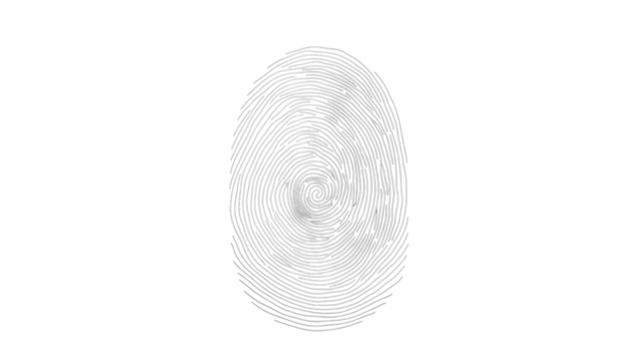A grayscale fingerprint with intricate swirls and ridges on a transparent background for identification png