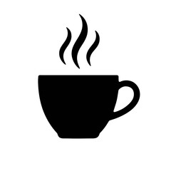 Stylish black coffee cup with steam rising against a plain background for a cozy atmosphere