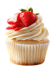 Delicious strawberry cupcake with creamy frosting sweet treat red food on transparent background