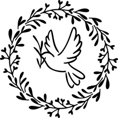 Froral Wreath Communion Dove Outline Playful Hand Drawn
