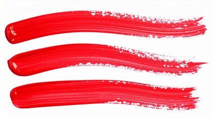 Red paint brush stroke isolated on white backdrop. Hand drawn element.