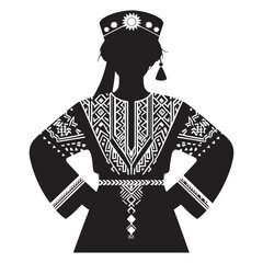 Graceful Tajik Traditional Dress silhouette, classic Central Asian fashion – Tajik Traditional Dress illustration – Minimalist Tajik Traditional Dress vector – Ladies dress silhouette

