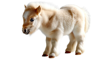 Tiny Pony's Portrait: A charming miniature pony with a soft, cream-colored coat strikes a pose, its endearing expression and fluffy mane evoking warmth and gentleness.