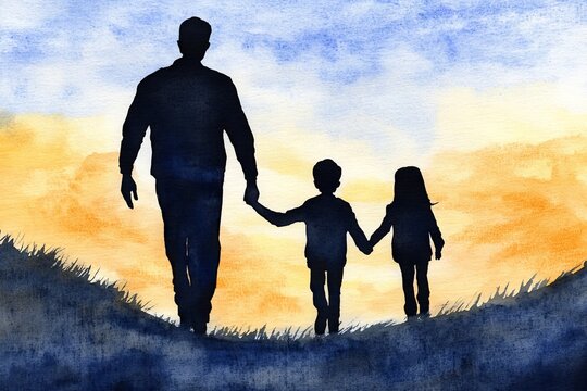 Naklejki Watercolor art of a father and child, perfect for creating Father's Day banners, posters, or cards