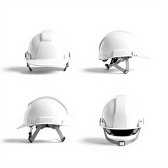 Fototapeta premium Blank Safety helmet mockup Two white hard hats placed side by side on a light surface.