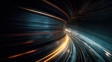 Abstract light streaks in a tunnel, speed and technology concept. Perfect for futuristic designs, digital backgrounds, and science visuals.